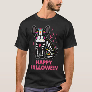 Happy halloween Boston Terrier Hund Breast Cancer T Shirt