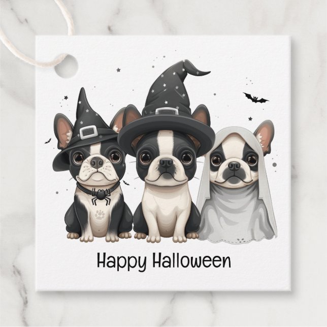Happy halloween Boston Terrier Hundar Gåvor Etiketter (Framsida)
