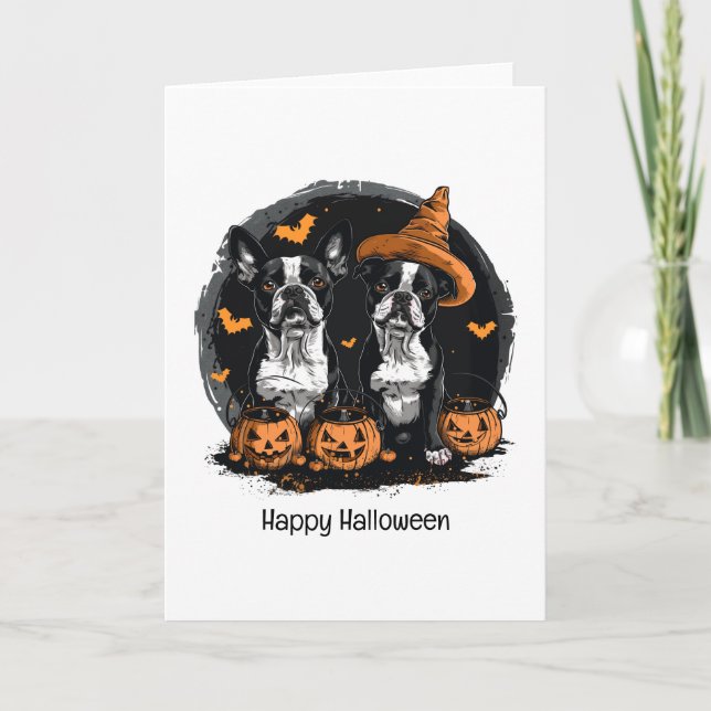 Happy halloween Boston Terrier Hundar Kort (Framsida)