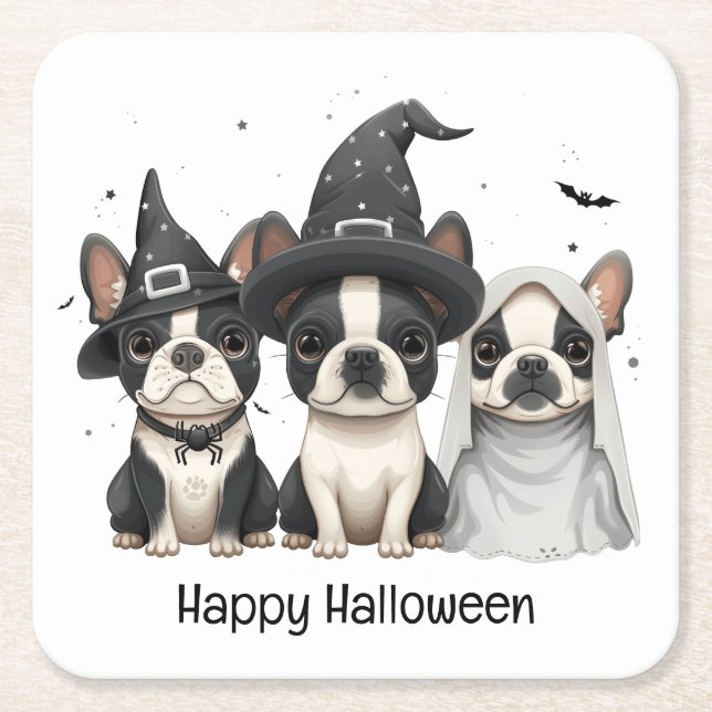 Happy halloween Boston Terrier Hundar Underlägg Papper Kvadrat (Framsidan)
