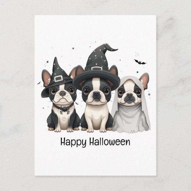 Happy halloween Boston Terrier Hundar Vykort (Framsida)