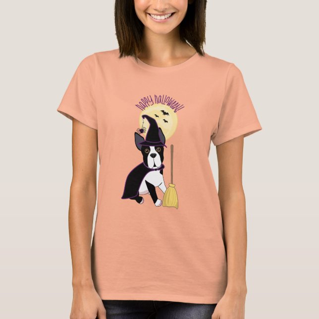 Happy halloween Boston Terrier Witch T Shirt (Framsida)