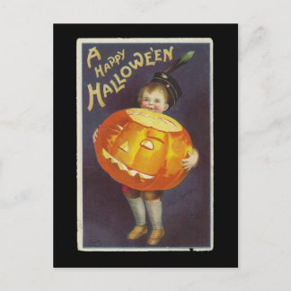 Happy halloween Boy med Big Pumpkin Vintage Vykort