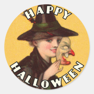 Happy halloween Bra Witch med Mask Sticker Runt Klistermärke