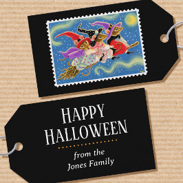 Happy halloween Broomstick Mice Cute Witch Presentetikett