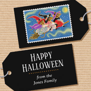 Happy halloween Broomstick Mice Cute Witch Presentetikett