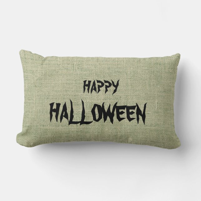 happy halloween Burlap-pil Lumbarkudde (Framsida)