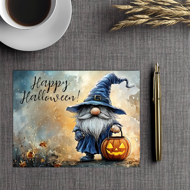 Happy halloween Bus eller godis Gnome Helg Vykort (Skapare uppladdad)