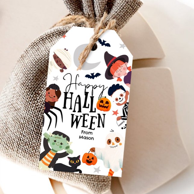 Happy halloween Bus eller godis Kids Ghost Birthda Presentetikett (Skapare uppladdad)