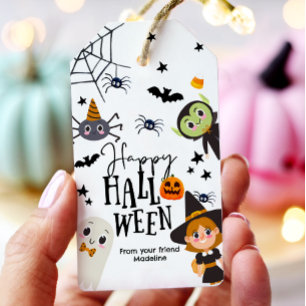 Happy halloween Bus eller godis Kids Ghost Birthda Presentetikett