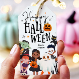 Happy halloween Bus eller godis Kids Ghost Birthda Presentetikett