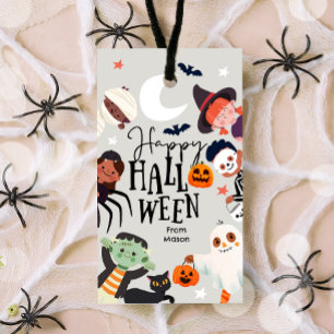 Happy halloween Bus eller godis Kids Ghost Birthda Presentetikett