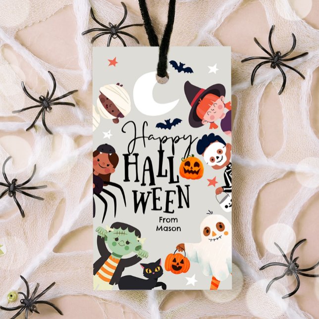 Happy halloween Bus eller godis Kids Ghost Birthda Presentetikett (Skapare uppladdad)