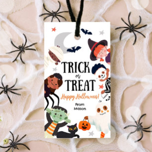 Happy halloween Bus eller godis Kids Ghost Birthda Presentetikett