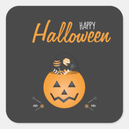 Happy halloween Bus eller godis Pumpkin Bucket Fyrkantigt Klistermärke