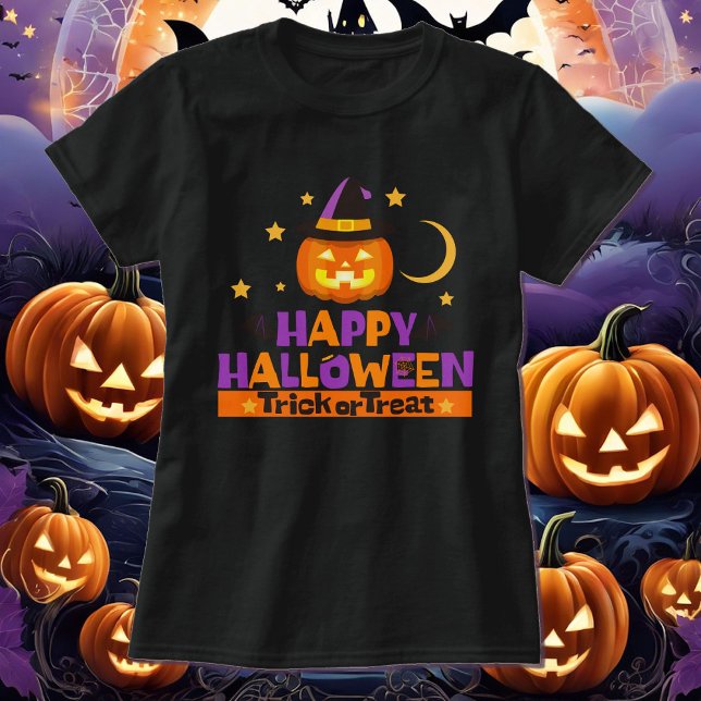 Happy halloween Bus eller godis Smiling Pumpkin T- T Shirt (Skapare uppladdad)
