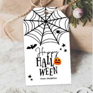 Happy halloween Bus eller godis Spindelnät Spooky Presentetikett
