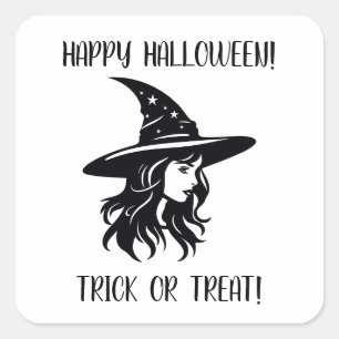Happy halloween Bus eller godis Witch i Black Hat Fyrkantigt Klistermärke