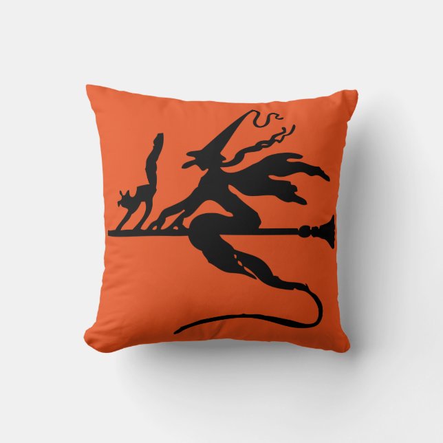 Happy halloween Bus eller godis Witch med Broom Kudde (Framsida)