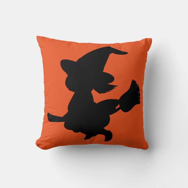 Happy halloween Bus eller godis Witch med Broom Kudde (Framsida)