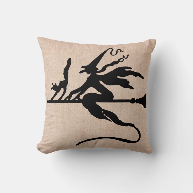 Happy halloween Bus eller godis Witch med Broom Kudde (Framsida)