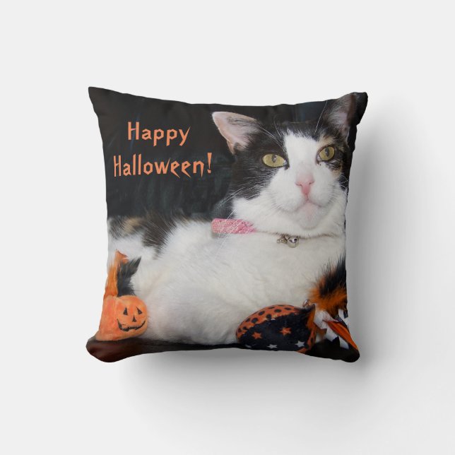 Happy halloween Calico Cat med Pumpkin Kudde (Framsida)