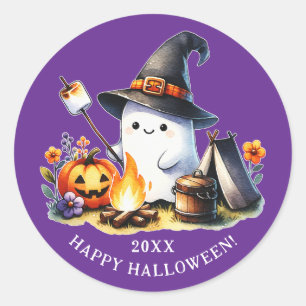 Happy halloween Camping Cute Ghost Lila Runt Klistermärke