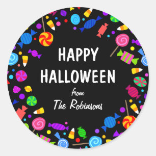Happy halloween candy corn bus eller godis-dekalde runt klistermärke