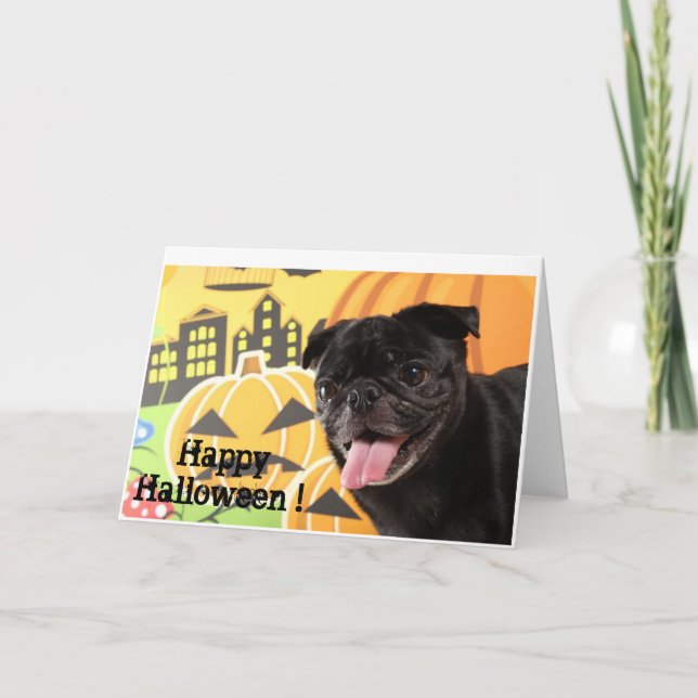 Happy Halloween Card Black Pug Kort (Framsida)