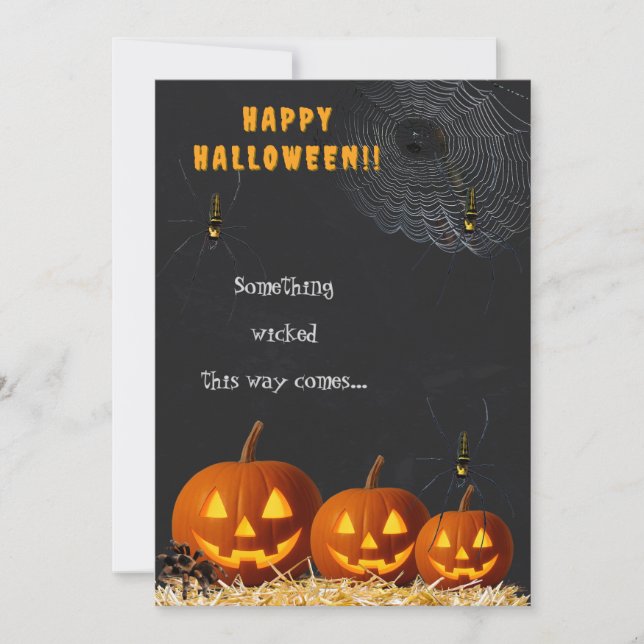 Happy Halloween Card | Spooky Pumpkin & Spiders Inbjudningar (Framsida)