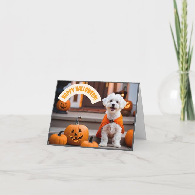 Happy Halloween Card with a puppy Helgkort (Framsida)