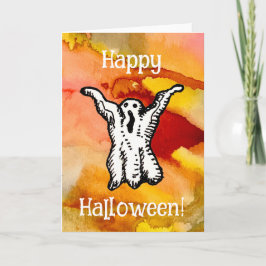 Happy Halloween Cartoon Ghost Doodle Greeting Card Kort