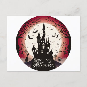Happy halloween Castle Fladdermus Black Cat Hallow Helg Vykort