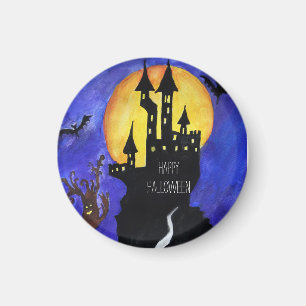 Happy halloween Castle Small, 3,2 cm runda magnet