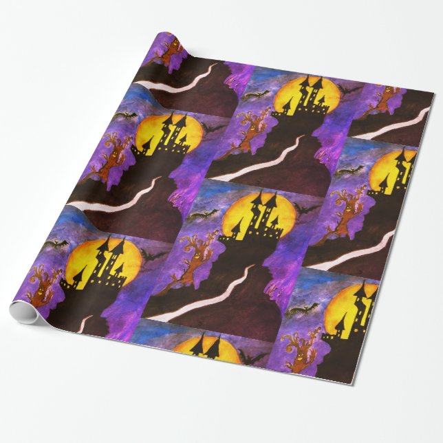 Happy halloween Castle Wrapping Papper Presentpapper (Utrullad)