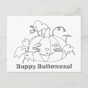 Happy halloween Cat Ansikte Coloring Gift vycards Vykort