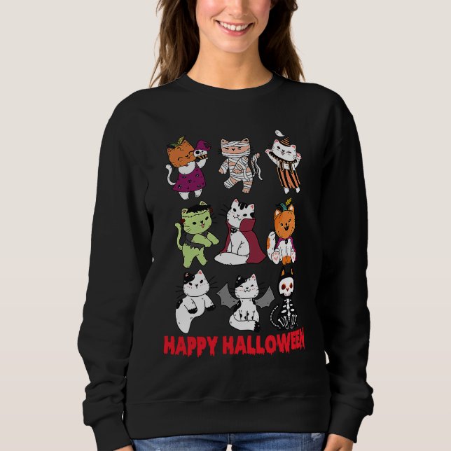 Happy Halloween Cat Characters Mummy Dracula Bat S T Shirt (Framsida)