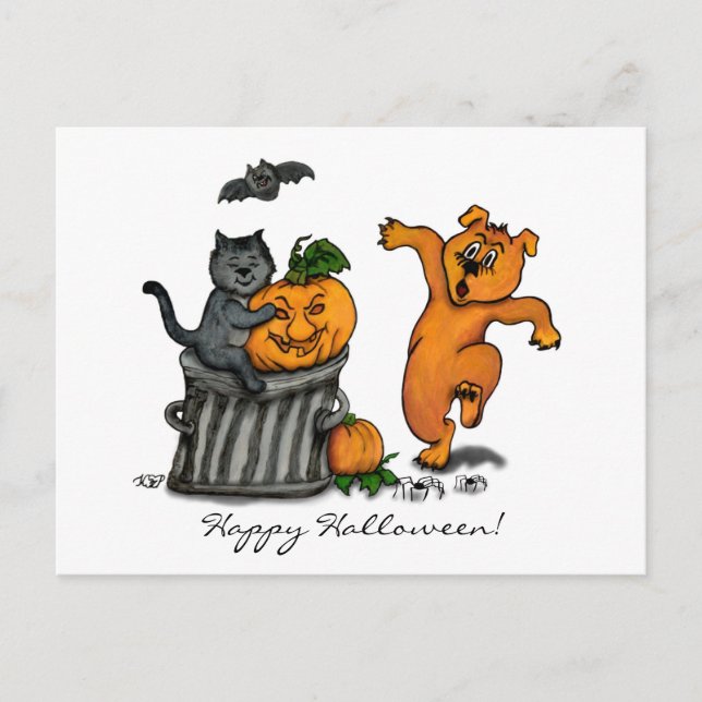Happy halloween! Cat Fladdermus Hund och Spider Vykort (Framsida)