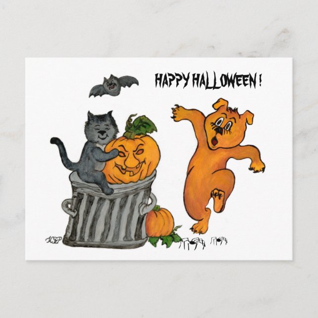 Happy halloween! Cat Fladdermus Hund och Spider Vykort (Framsida)