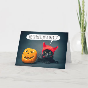 Happy halloween Cat i Djävulen Costume Humor Helgkort