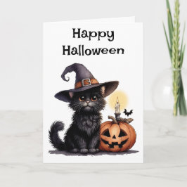 Happy halloween Cat i ett Witch Hat Kort