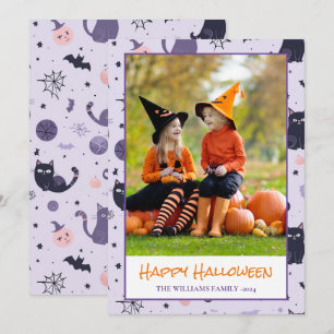 Happy halloween cat lila Photo Helgdag Card Kort