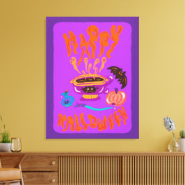 Happy halloween Cat Lover häxa kopp på kaffe Canvastryck