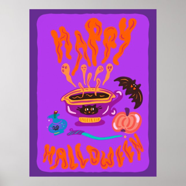 Happy halloween Cat Lover häxa kopp på kaffe Poster (Framsidan)