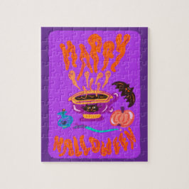 Happy halloween Cat Lover häxa kopp på kaffe Pussel