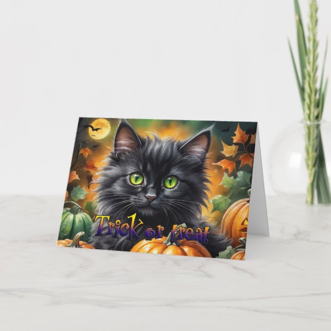 Happy halloween Cat med pumpa Helgkort (Framsida)