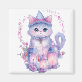 Happy halloween Cat och Candles Magnet