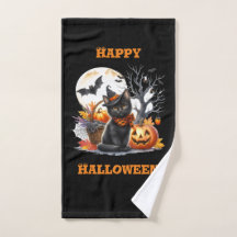 Happy halloween Cat och Jack o lantern Hand Towel