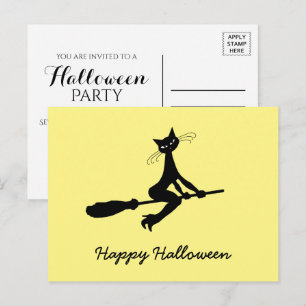 Happy halloween, Cat on Broomstick-inbjudan Inbjudan Vykort