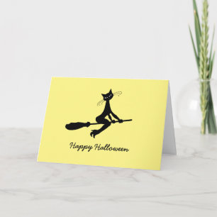 Happy halloween, Cat on Broomstick Kort